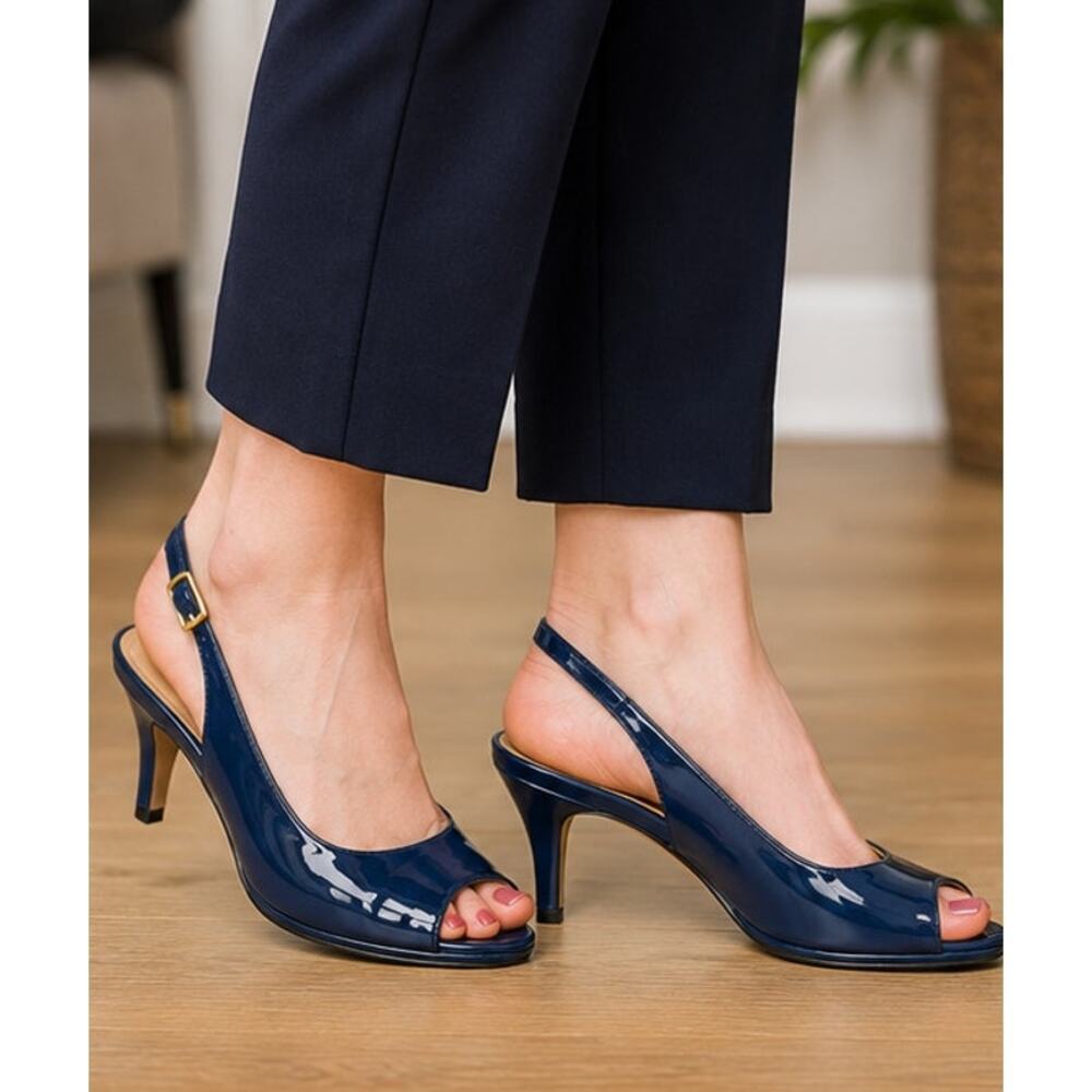 Talbots Blue Patent Slingback Heels 9AA Narrow Classic Work Chic NWT